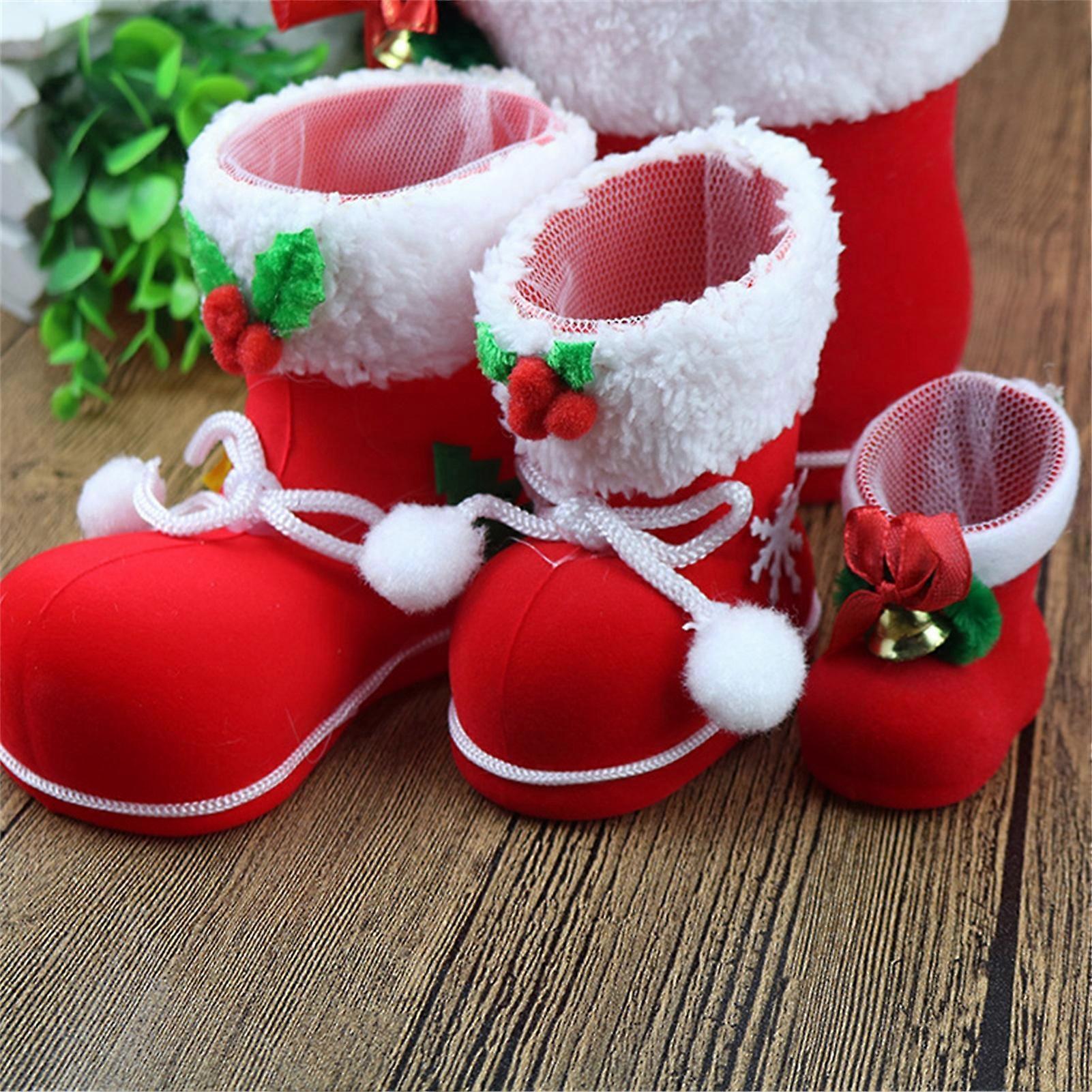 Flasidu Christmas Candy Boots Cute Wide Application Plastic Plush Christmas Candy Red Boots Shoes Santa Gift Stocking for Party XL