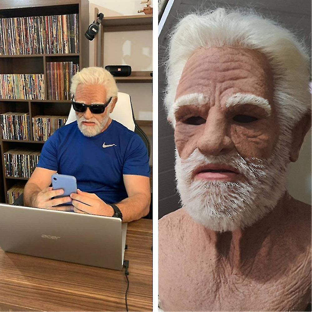 Sanne Halloween Christmas Realistic Old Man Face Cover Latex Mask Halloween Carnival Wrinkly Old Person Mask Adult Fancy Dress Up Costume Props