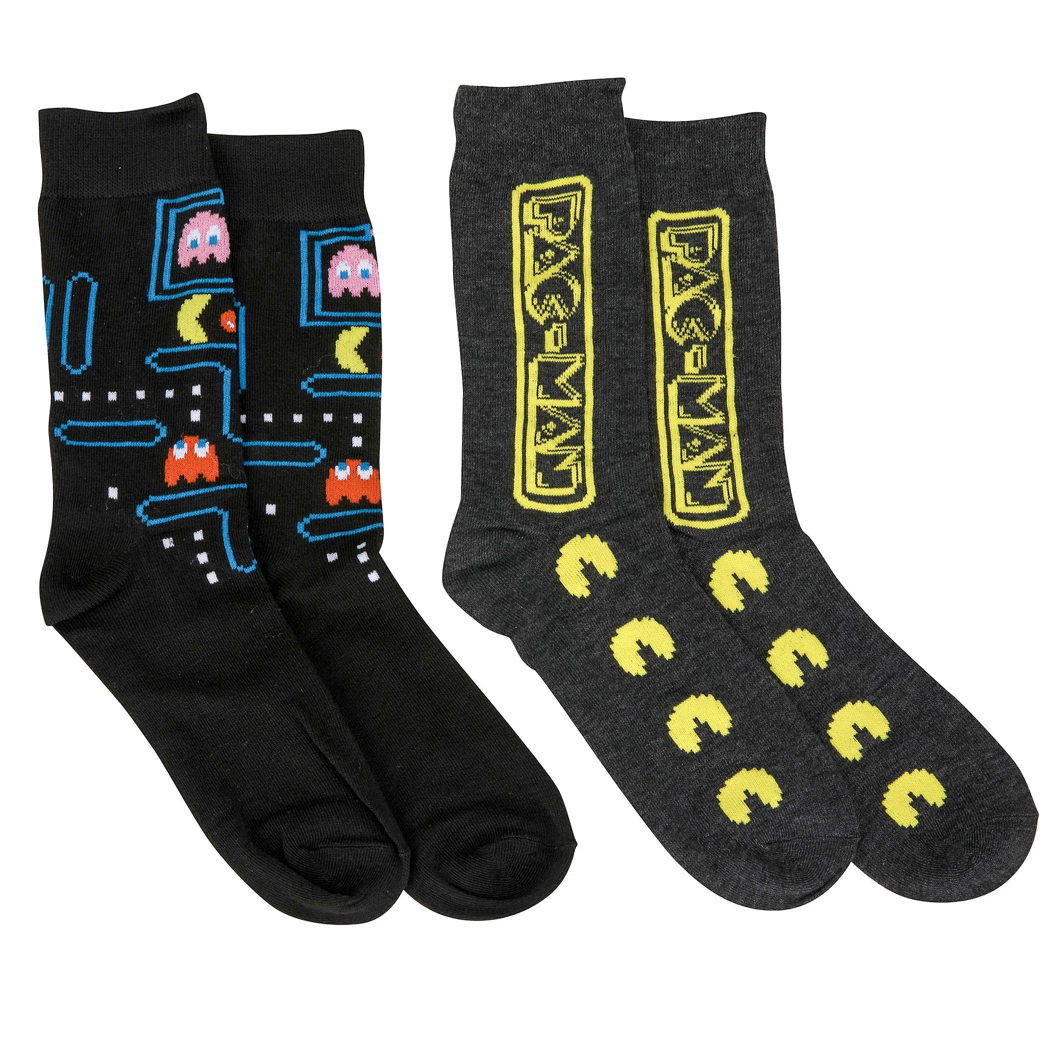 Video Games Pac-Man Maze and Logo Men's Crew Socks 2-Pack Multi-Color