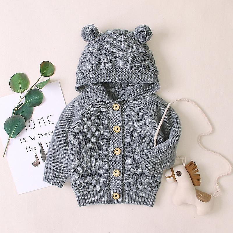 Slowmoose Autumn Infant Hooded Knitting Jacket For Baby Clothes - Newborn Coat For Baby 9M / Gray