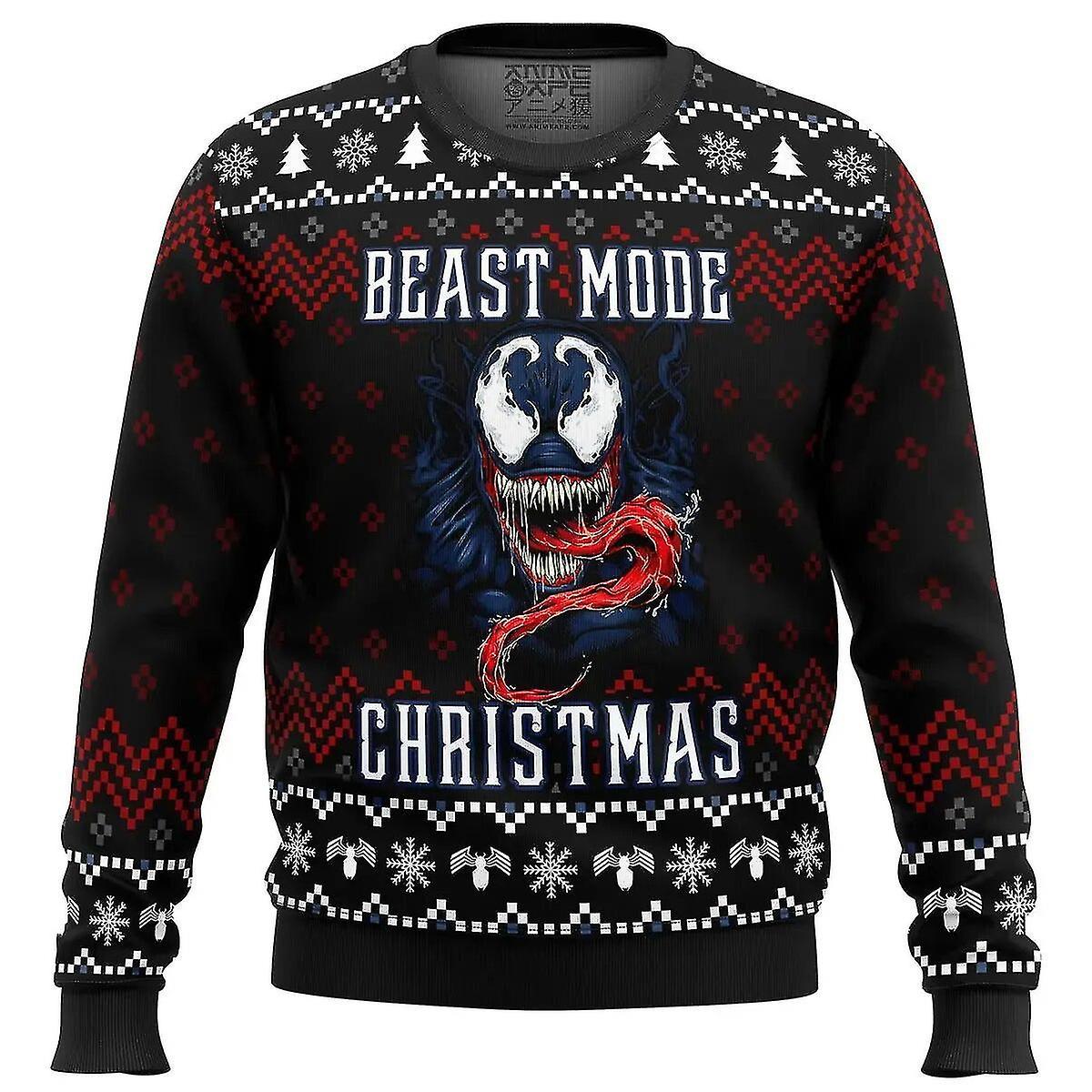 DUqi Venom Beast Mode Christmas Ugly Christmas Clothing Gift Santa Claus Pullover Men 3d Autumn And Winter Sweatshirt EL zipper-081 Adult-XL