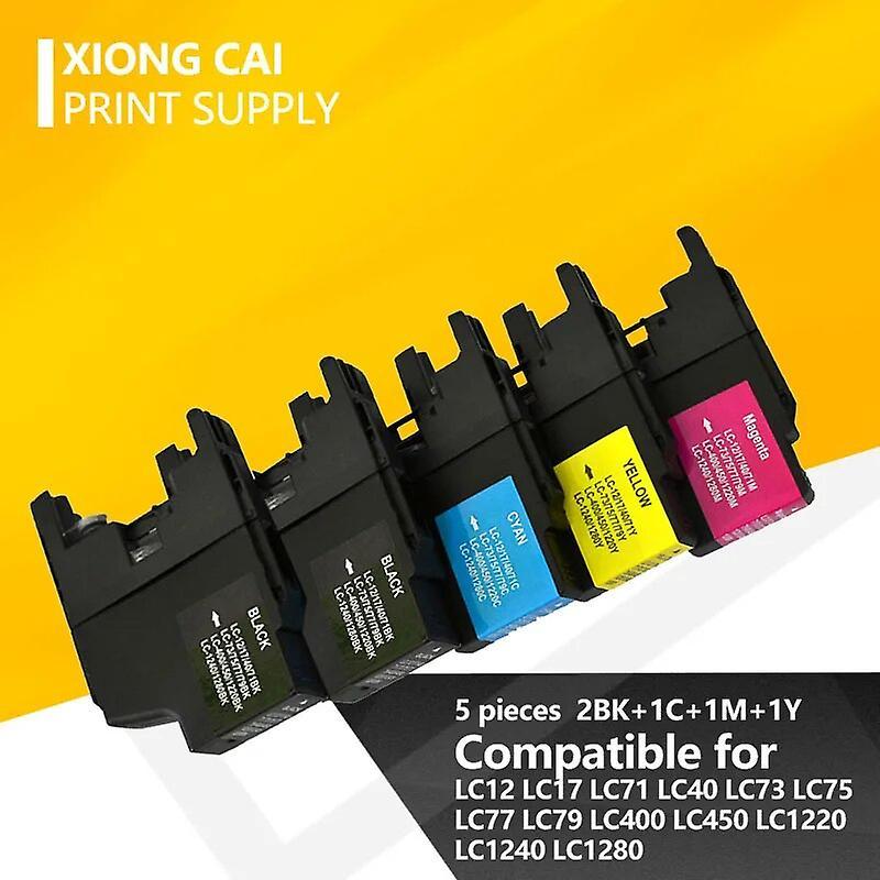 Jiechannel 5pcs Compatible Ink Cartridge For Lc12 Lc40 Lc71 Lc73 Lc75 Lc400 Lc1220 Lc1240 For Brother Printer Mfc J6510dw J6710 J6910dw