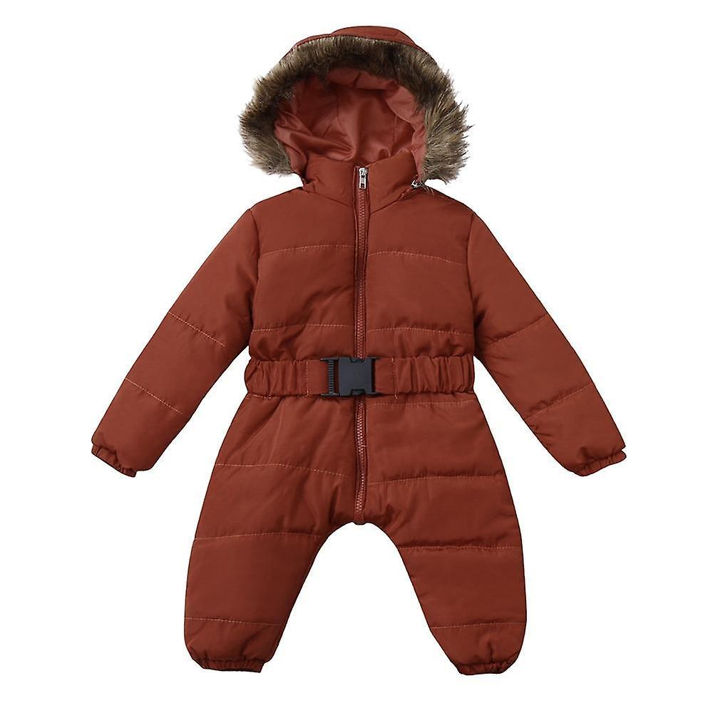 Slowmoose Winter Clothes Infant Baby Snowsuit Romper Jacket Hooded Jumpsuit Warm Thick 18M / Brown