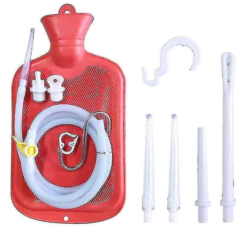 Winov 2 L Enema Bag Home Enema Kit with 3 Enema Tips,60 inch Long Silicone Hose, Controlable Water Flow RED