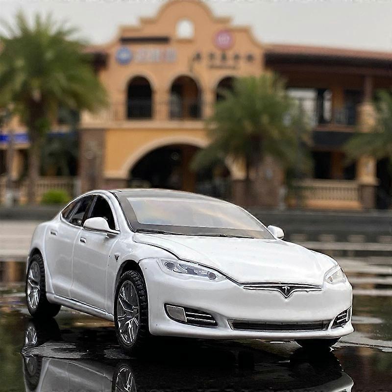 Toy Cars 1:32 Tesla Model S Model 3 Model X Alloy Car Model Diecast Metal Toy Vehicles Car Model Simulation Sound and Light Kids Toy Gift S white