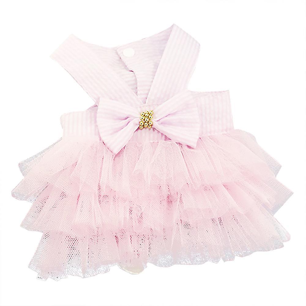 Kankanwo Bubble Skirt Stripe Lace Dress Dog Dress Princess Dresses For Dog Pink L