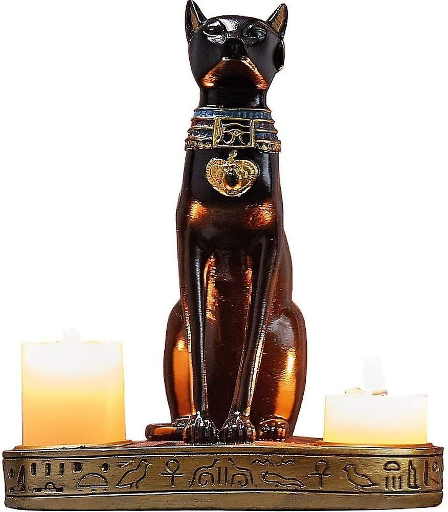 Ubiuo Egyptian Cat Candlestick Resin Figurine Statue Decoration Vintage Dog Goddess Bastet Statue Home Office Garden Decor Gift (dark Brown, 16.5x9...