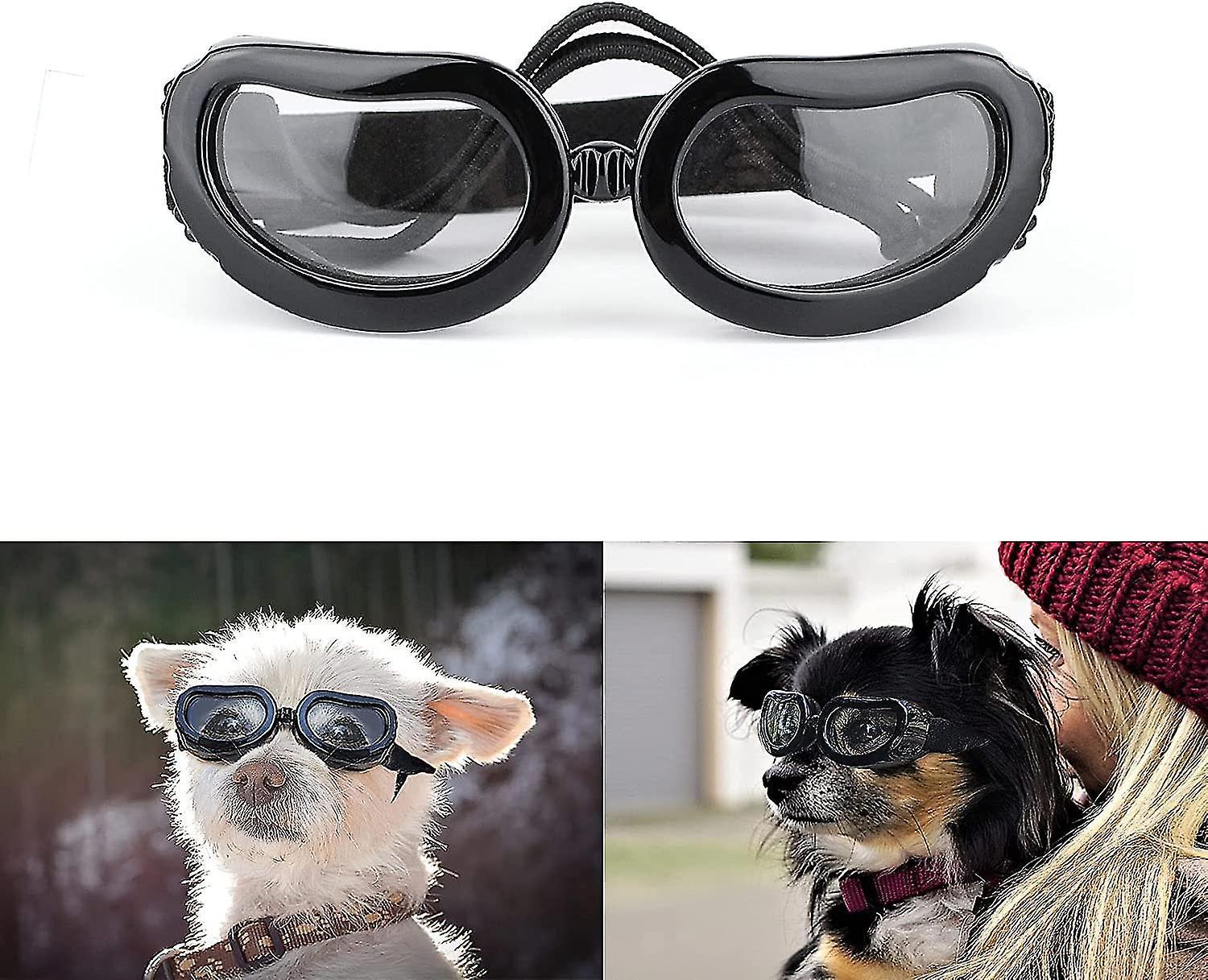 Tianzun Dog Sunglasses Small Breed, Uv Protection Small Dog Goggles, Wind Dust Proof Small Goggles With Adjustable Straps Black-Clear