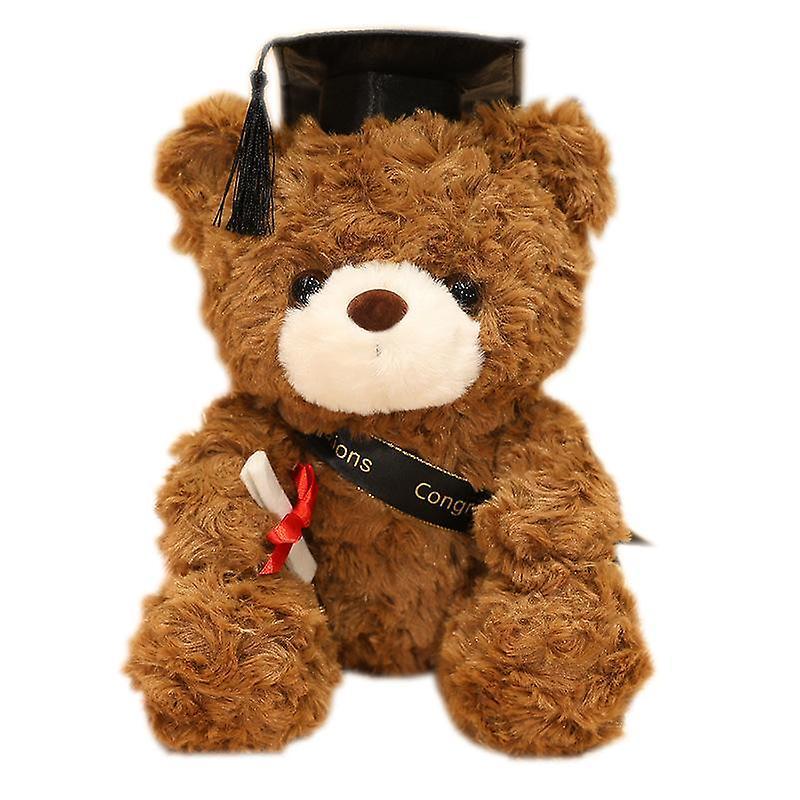 Frifoho Graduation Gift Plush Teddy Bear Stuffed Animal Brown-Black Cap 28cm