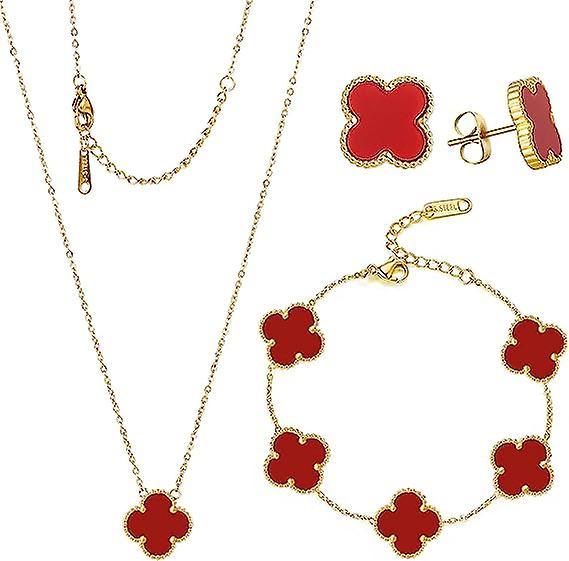 Heytea Lucky Clover Sets Necklace Pendant Earrings Bracelet For Women Girls 20k Gold Plated Charm Cute Jewelry Womens Girls Gift