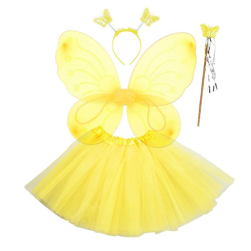 Mmcici Girls Butterfly Fairy Costume, 4-Piece Set Includes Fairy Wings, One Size yellow