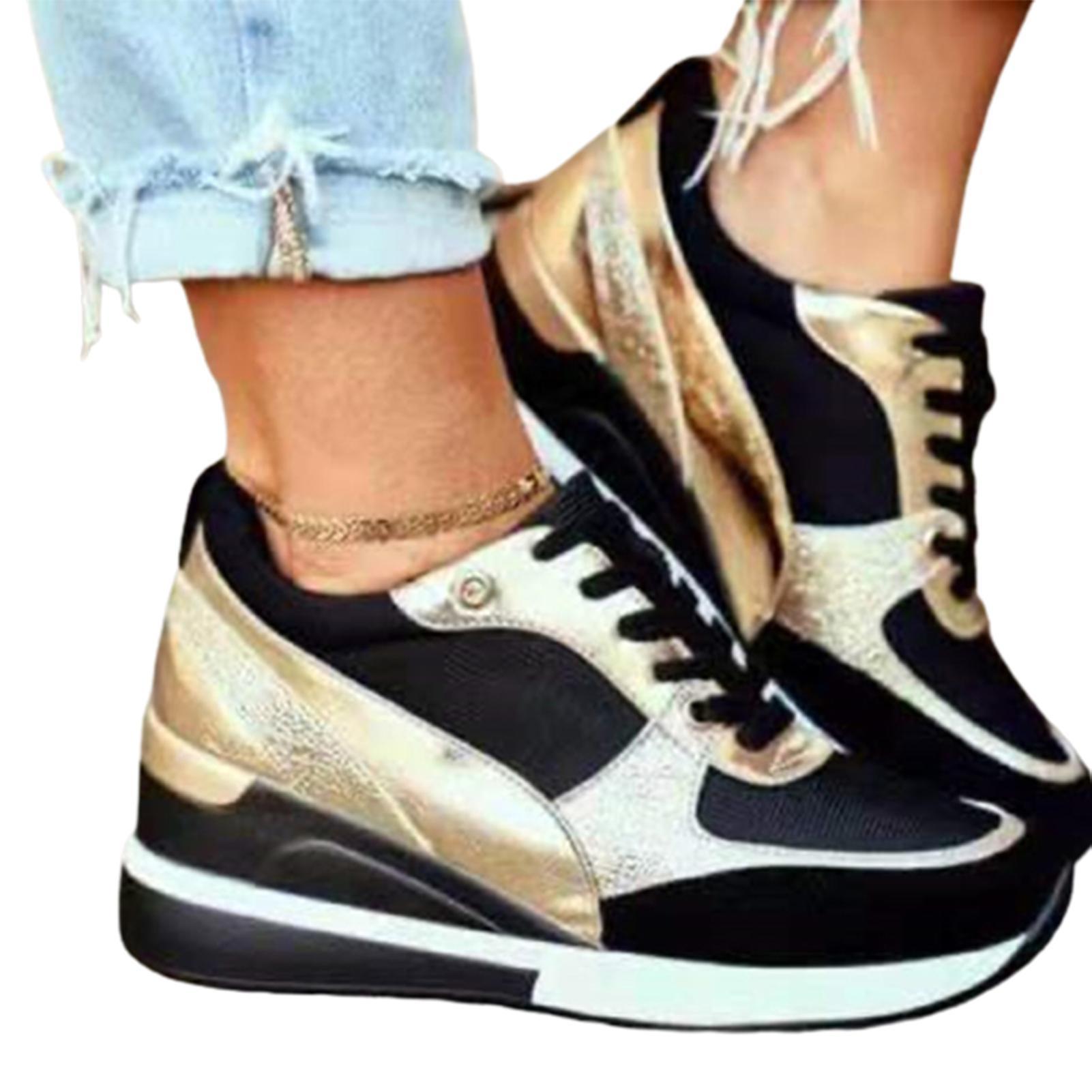 Unbrand Basket Eva Glow High Heeld Wedge Sneakers For Women Platform Casual Lace-up Gold 37