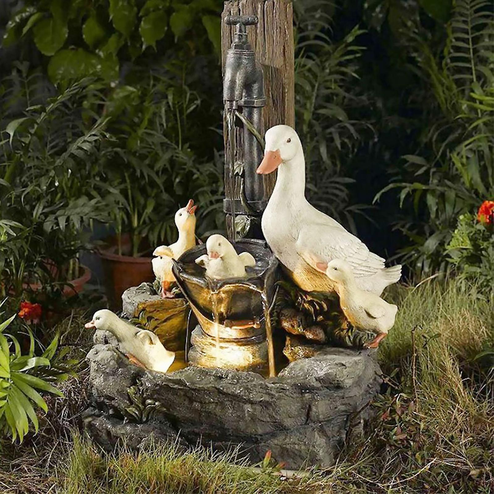 Visgaler Animal Statue Solar Flowing Water Squirrel Duck Resin Sculptures Outdoor Garden Decoration Yard Ornaments With Led Lights Solar model