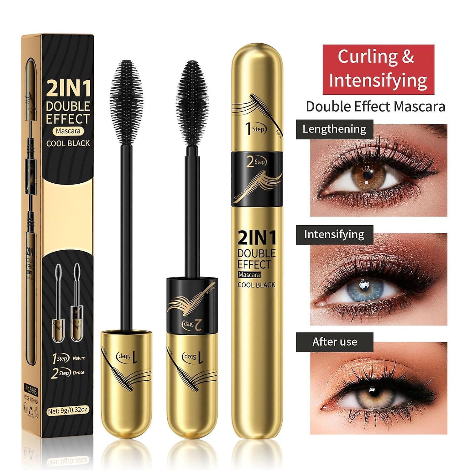 Frusde 2 In 1 Double Effect Mascara, Slimming Long Curl Mascara, Tubing Mascara, Waterproof & Long-lasting 5x Longer Mascara 1pcs