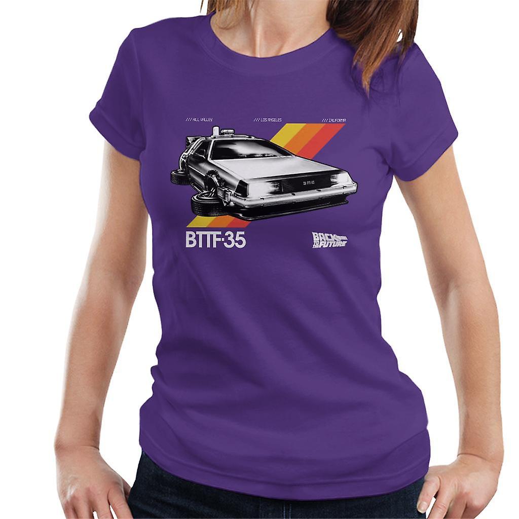 Back to the Future 35th Anniversary Delorean Women's T-Shirt Purple Small