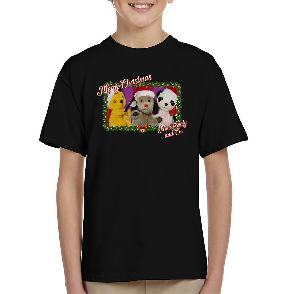 Sooty Christmas Merry Xmas From Sooty And Co Kid's T-Shirt Black Large (9-11 yrs)