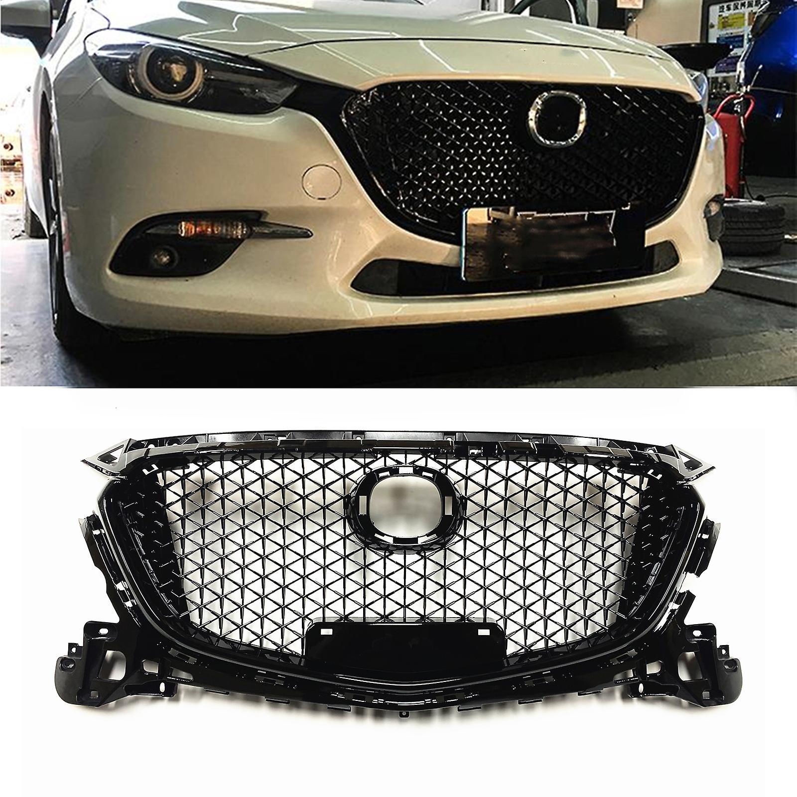 Auto Parts For Mazda 3 Axela 2017-2018 Front Grille Racing Grill Glossy Black Car Upper Bumper Intake Hood Mesh Honeycomb Style Mazda3 Grid