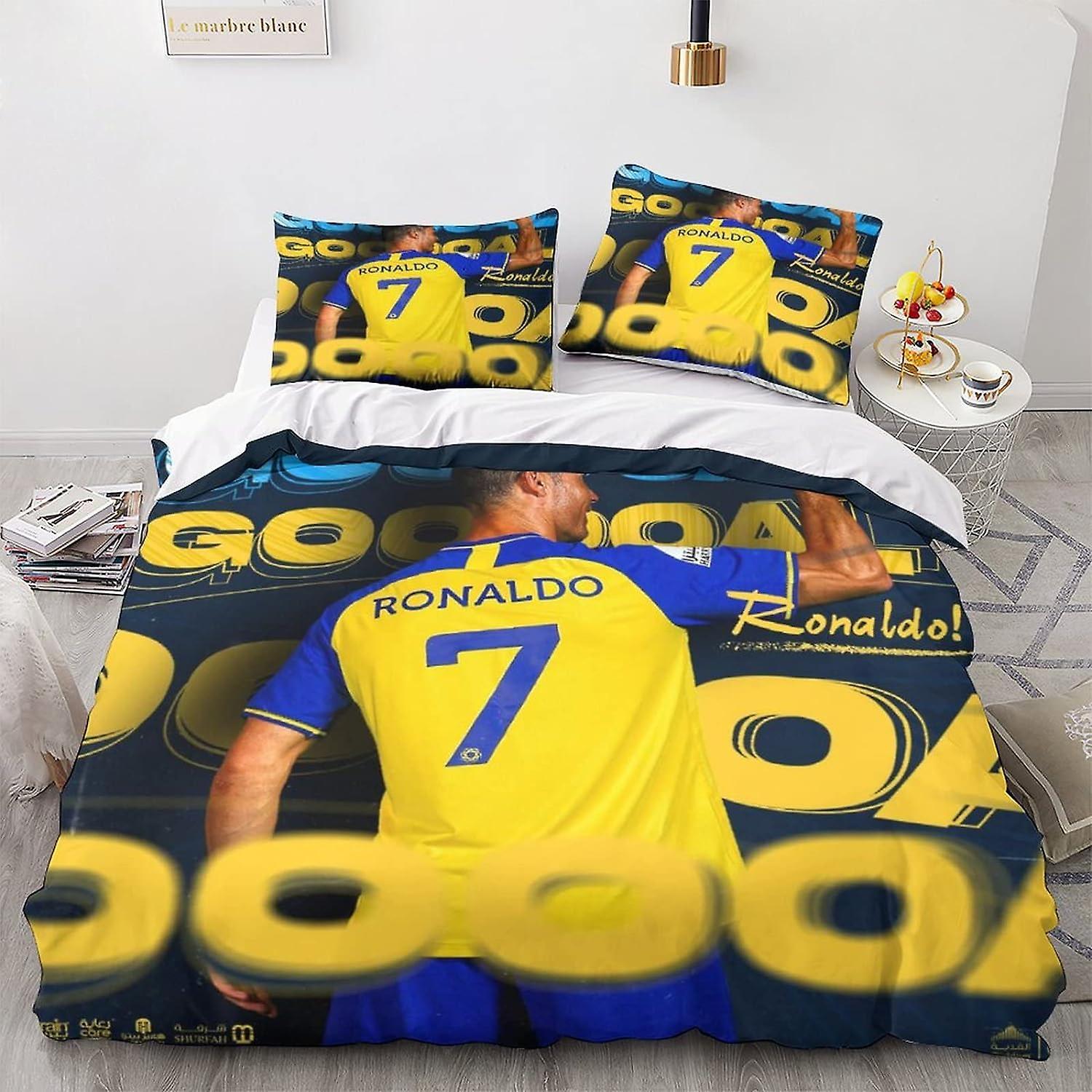 Kerota Cristiano Ronaldo 3 Piece Football Star Al NASSR Duvet Cover Set Double,King 3 Piece Bedding Set for Boys and Girls and Adult Single135x200cm