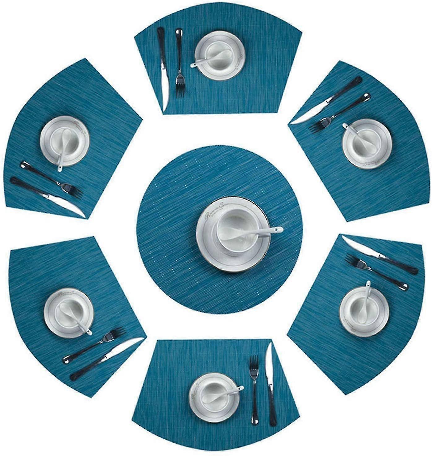 Shanxi Shuishuidiansan Trading Round Placemats Set Of 7 Pvc Placemat Wedge Set Table Heat Resistant Washable (blue)