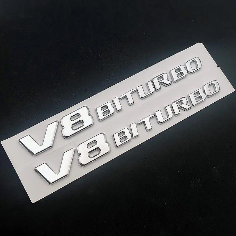 Hikig 3d Abs Chrome V8 Biturbo Car Fender Emblem Logo Letters Adhesive Sticker For Mercedes S63 C63 E63 Glc63s Cls63 Amg Accessories Chrome 2pcs