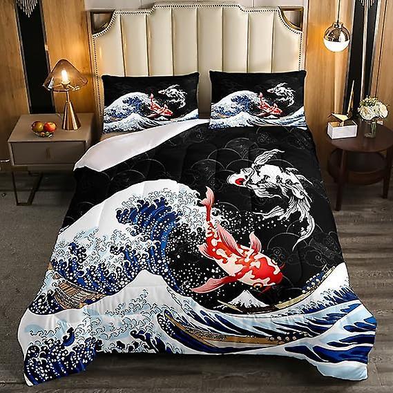 Duvet Cover Sets Japanese Ukiyoe Fish Comforter Set Ocean Surfing Koi Toddler Bedding Set Kids Japanese Style Duvet Cover 140x210cm