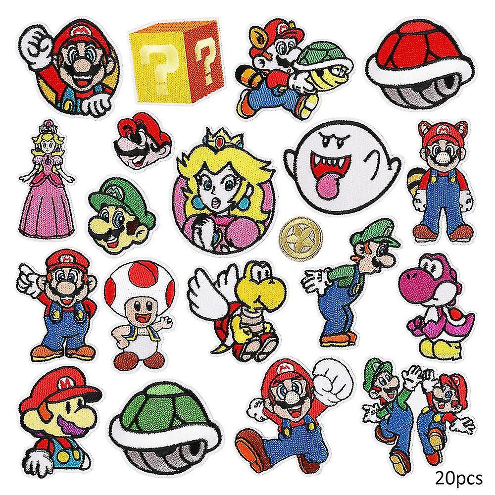 Zhenv 20 Pack Super Mario Bros Series Embroidered Patches, Sew On Or Iron On Decorative Patch Applique For Clothes, Dress, Hat, Jeans, Diy Accessories