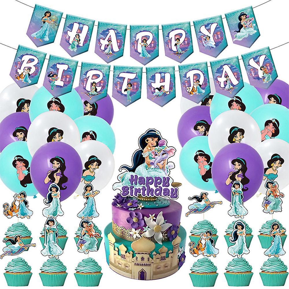 Shinestar Princess Jasmine Birthday Party Decoration Supplies Include Balloons, Banner, Topper, Cake Cupcake Toppers Set For Jasmine Lovers