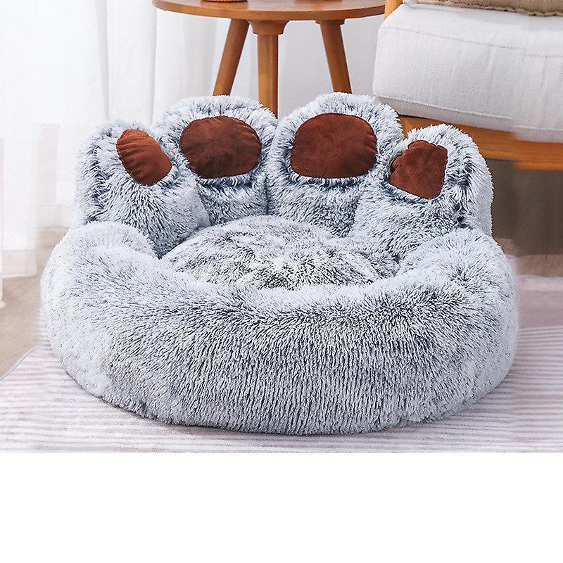 mickcara Round Bear Paw Dog Bed Cat Mat - Large, Deep Sleeping, Super Soft Cushion Grey 90cm