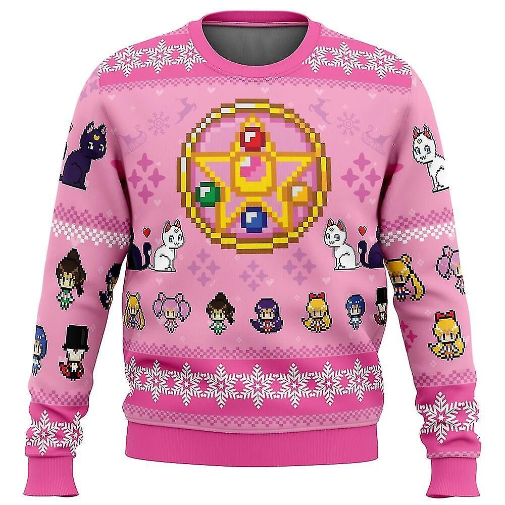 DUqi Christmas Sailor Guardians Sailor Moon Ugly Christmas Sweater Christmas Sweater Gift Santa Claus Pullover Men 3d Sweatshirt And 6 L