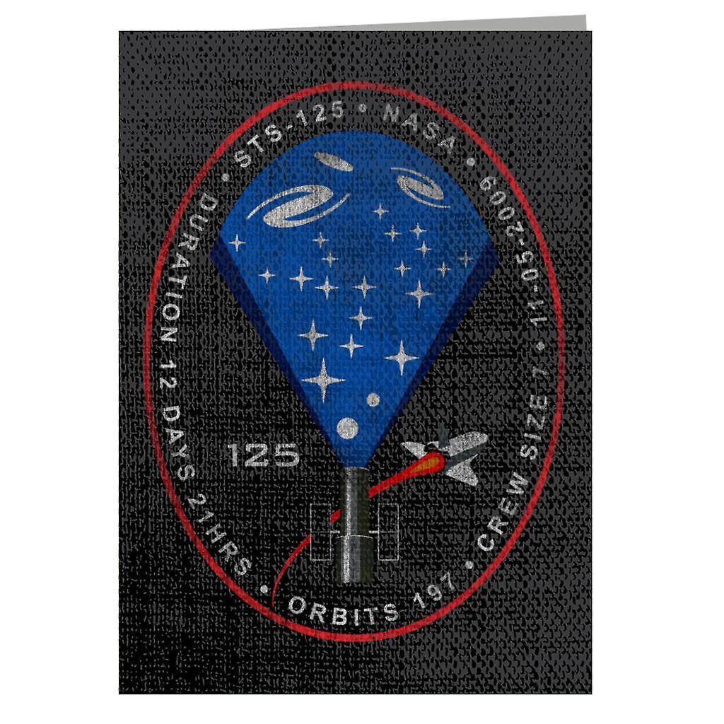 NASA STS 125 Atlantis Mission Badge Distressed Greeting Card Black 14.5 x 21cm