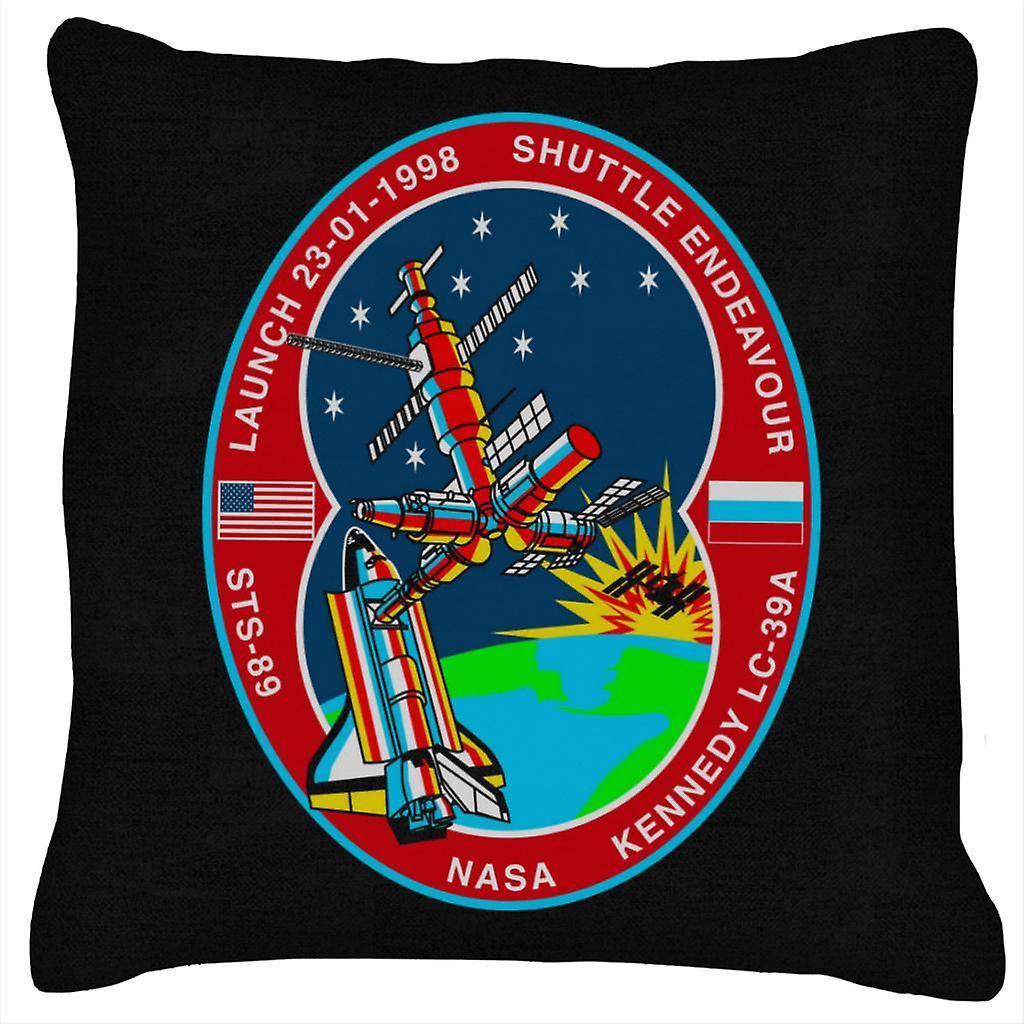 NASA STS 89 Endeavour MIR Space Station Badge Cushion Black 40 x 40cm