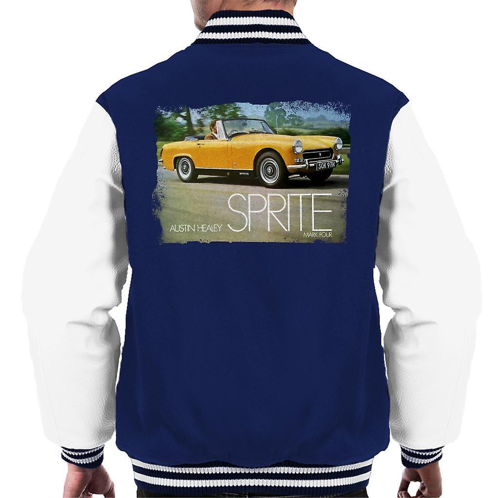 Austin Healey Sprite Mark IV Yellow British Motor Heritage Men's Varsity Jacket Navy/White Medium