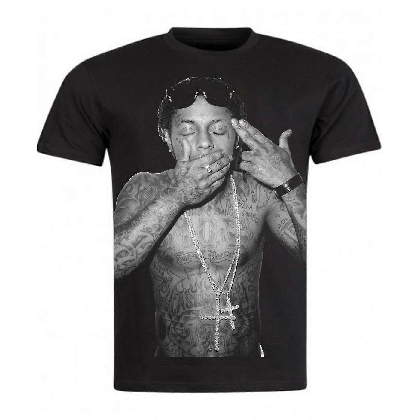 RockShark T Shirt Lil Wayne Gun B&W Black XL