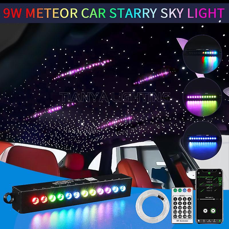 Muggys Colorful Meteor 9w 12holes  Car Starry Sky Light Rgbw  Optic Fiber Lights  Roof Shooting Star Led Amosphere Lamp EU plug 100pcs  1mm  3m