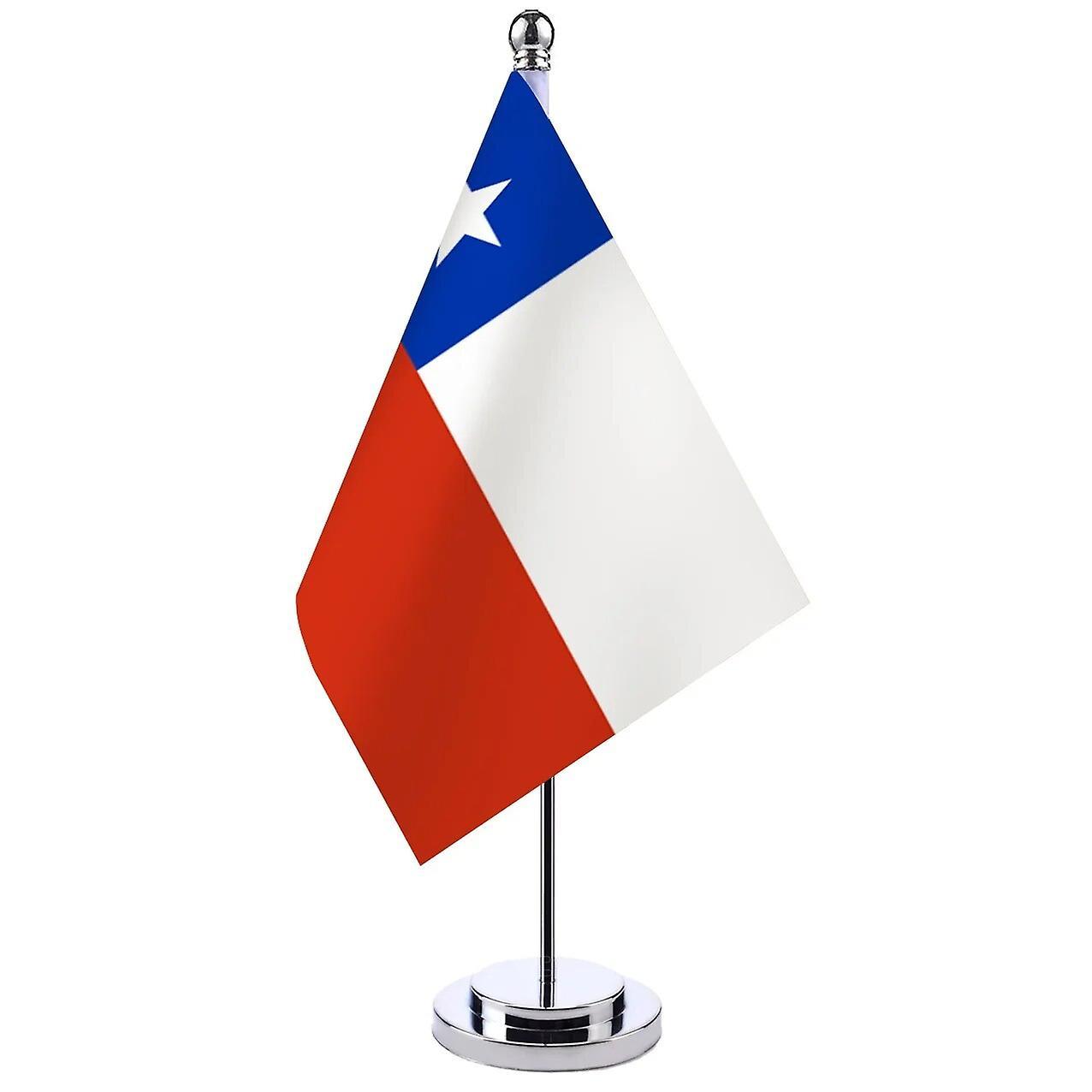 Scitoo 14x21cm Office Desk Flag Of Chile Banner Boardroom Table Stand Pole The Chilean National Flag Set Meeting Room Decoration Chile Silver