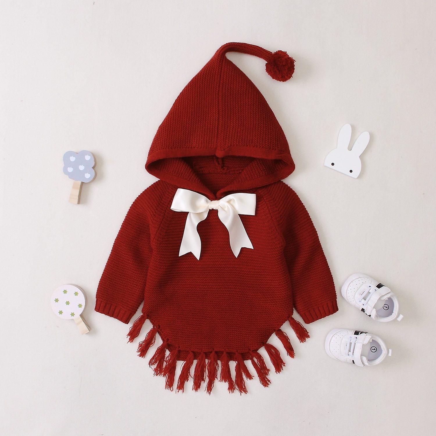 Slowmoose Newborn Baby Winter Knitted Sweaters Coat, Cute Lovely Bowknot Jacket Red 12M