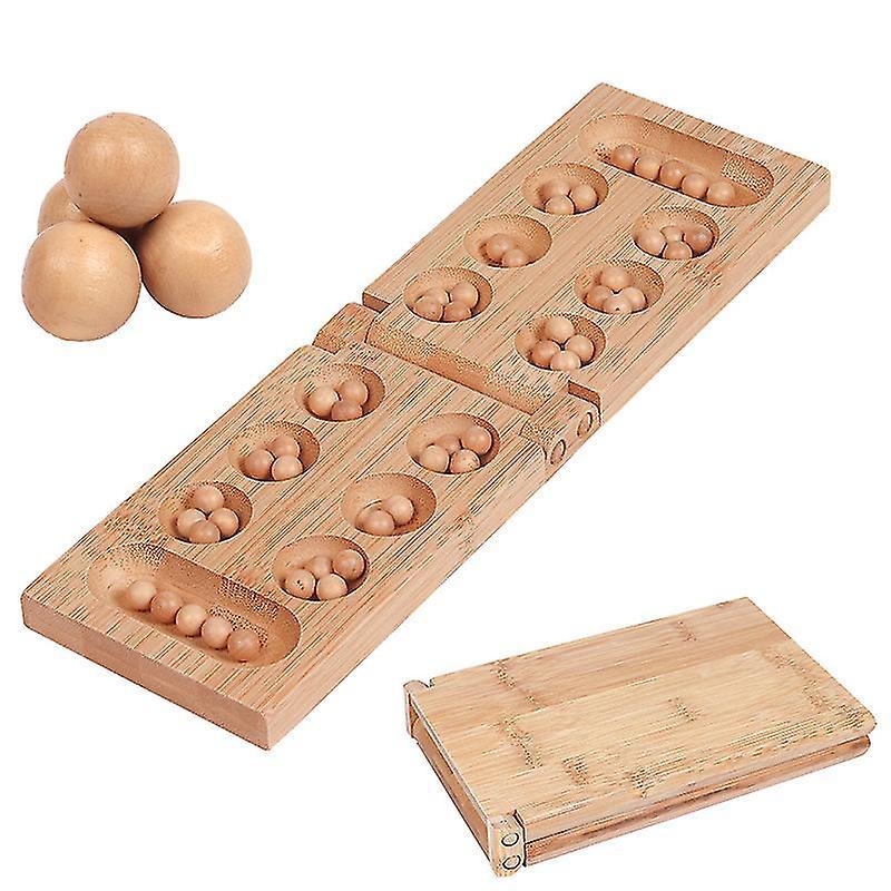 Mancala Board Game with Folding Wooden Board -Families Board Games Strategic Game for Children kids Adult -ACGIV