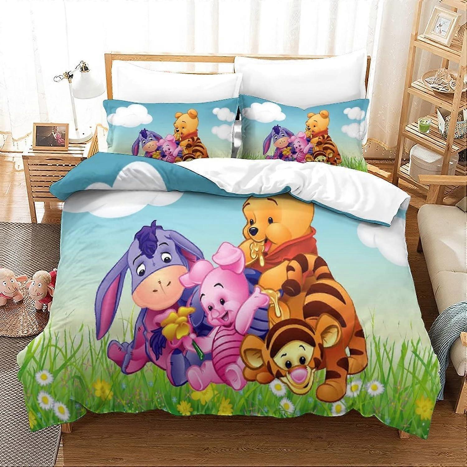 Kerota Duvet Cover Set Winnie the Pooh Animated Characters Printed Bedding Quilt Cover Soft Microfiber Bedding Set for Girls Boys E Double200x200cm