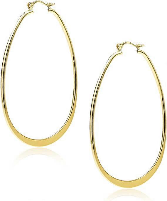 Linkrunning Gold Hoop Earrings S925 Stering Silver 14K Goldplated Oval Drop Earrings,Gold