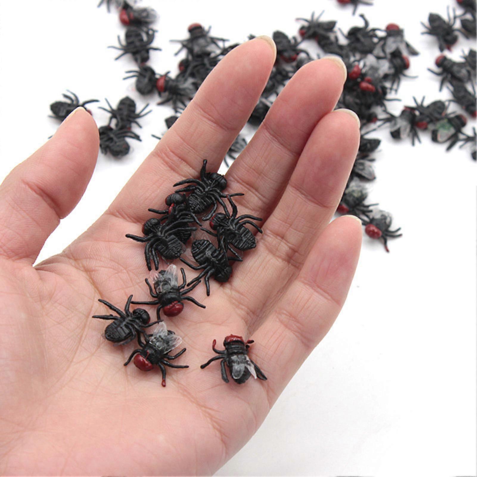 Flasidu 100Pcs Fake Flies Realistic Tricky Props Plastic Halloween Party Simulated Insect Fly Prank Toys