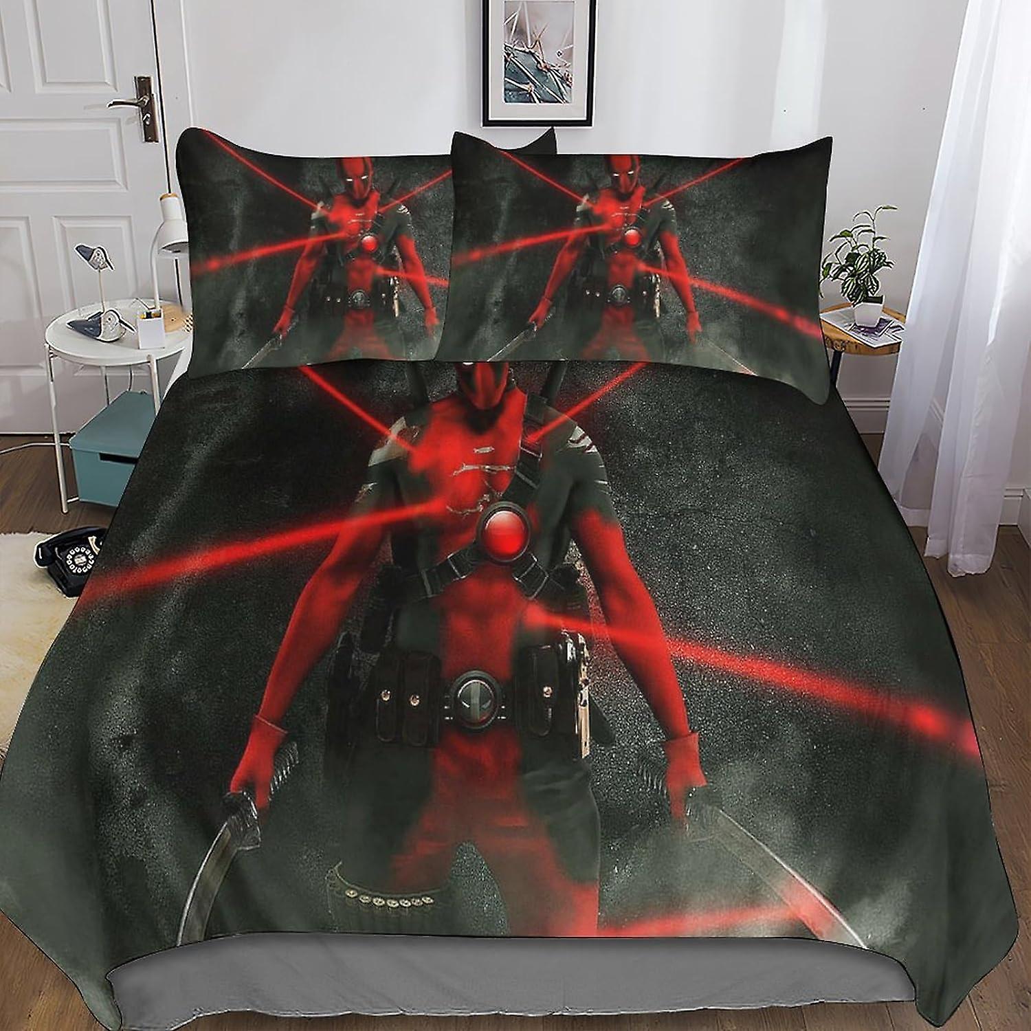 Kerota 3 Pieces Deadpool Duvet Cover Set 3D Bedding Comforter Quilt Cover, Ultra Soft Microfiber with Zipper Closure Pillowcases Double Single135x2...