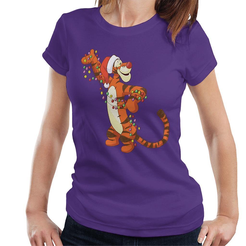 Disney Christmas Tigger Holding Festive Lights Women's T-Shirt Purple Medium