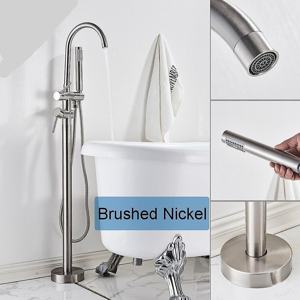 Slowmoose Floor Mounted, Dual Handle-bathtub Shower Faucet Set Brushed Nickel