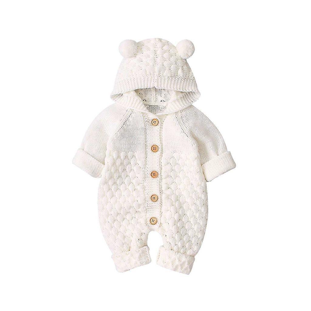 Slowmoose Newborn Infant Baby / Winter Warm Coat Knit, Outwear Hooded Jumpsuit White 12M