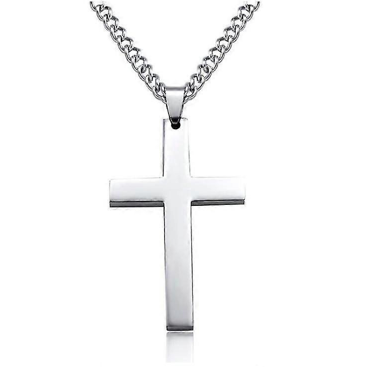 Yuzee Cross Necklace For Men, Silver Black Gold Stainless Steel Plain Cross Pendant Necklace For Men Chain