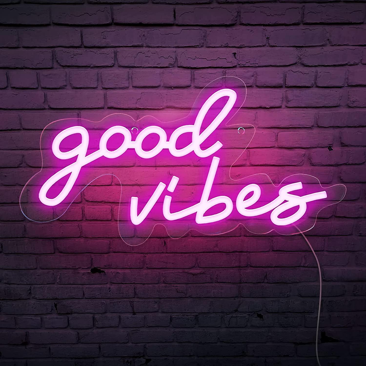 Heytea Good Vibes Heytea eon Sign Powered by USB with Dimmable Switch, Pink LED Heytea eon Signs for Bedroom,Heytea eon Lights for Wall Decor,Game Roo