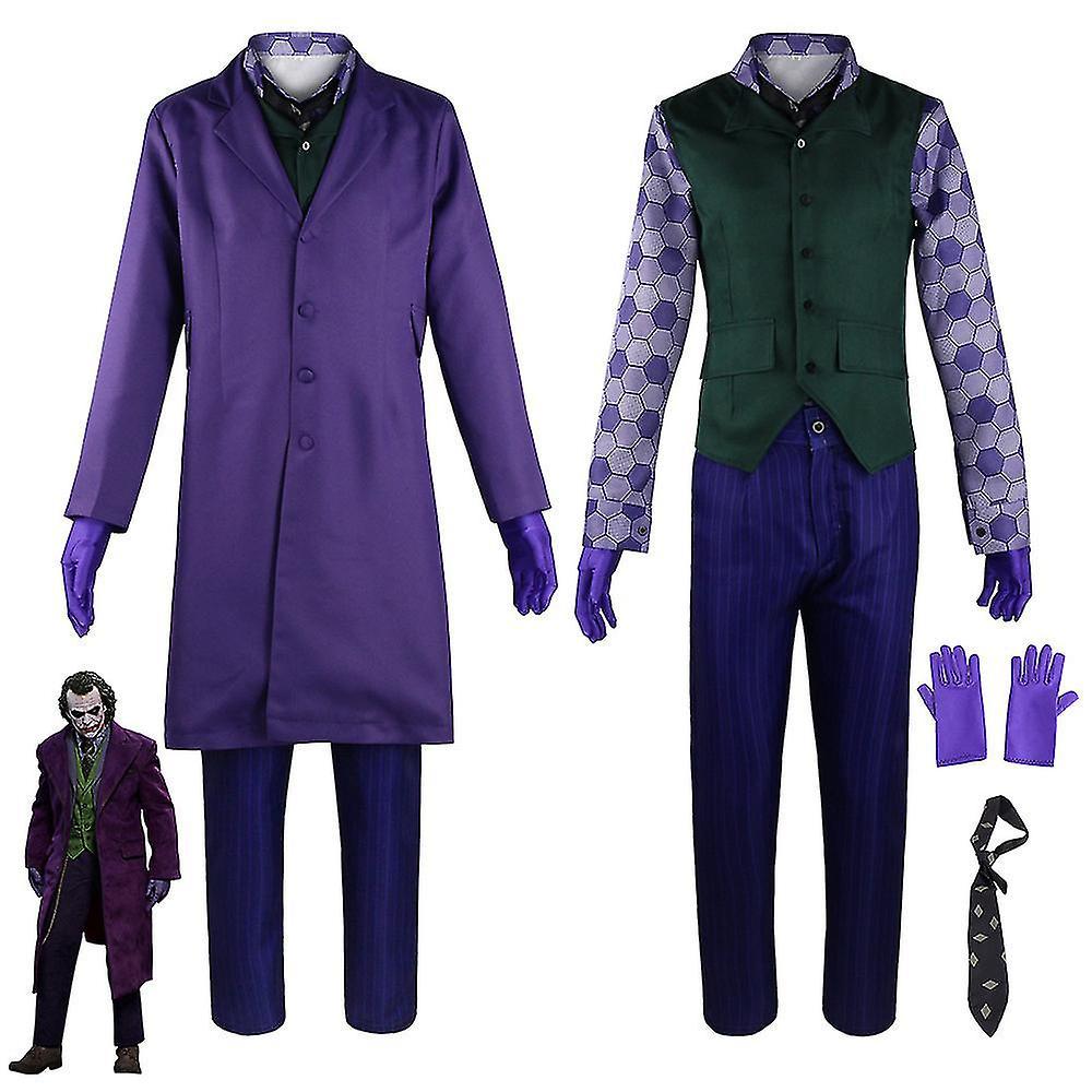 Shznv The Dark Knight Joker Cosplay Costume Outfits Overcoat Shirt Vest Necktie Gloves Trousers Full Suit Set For Adult Halloween Party Dress Up L