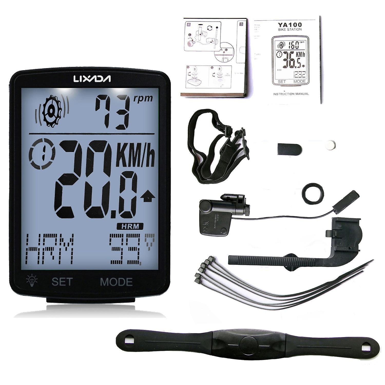 LIXADA 3 in 1 Wireless Bike Computer Multi Functional LCD Screen Bicycle Computer with Heart Rate Se Black White backlight