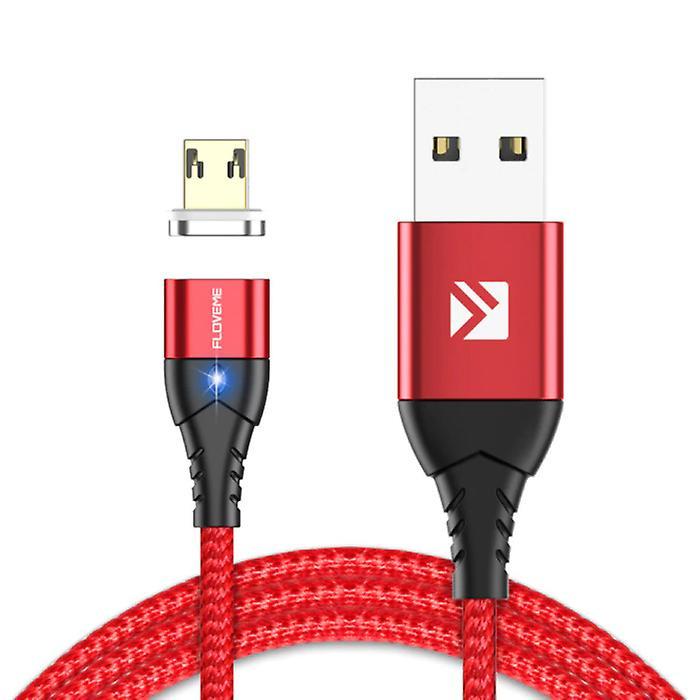 FLOVEME Micro-USB Magnetic Charging Cable 2 Meter - Braided Nylon Charger Data Cable Android Red