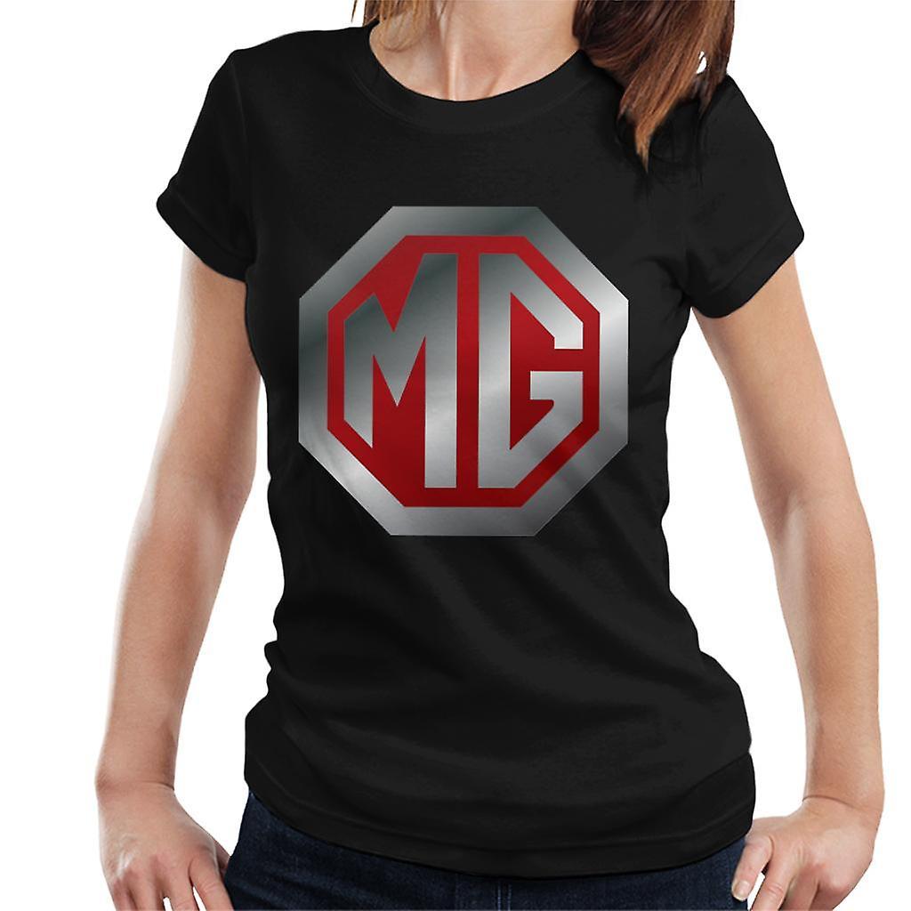 MG Shiny Red And Chrome Logo British Motor Heritage Women's T-Shirt Black Small